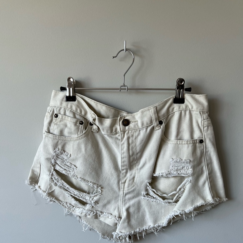Forever 21 Distressed White Denim Shorts